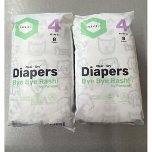parasol bye bye rash clear dry diapers Size 4 (8 count) SET OF 2
